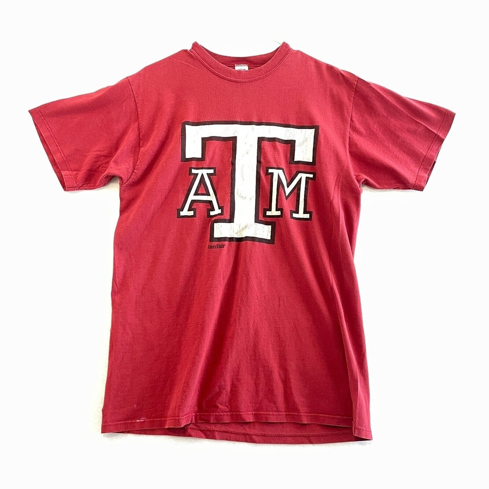 Vintage Russell Athletic Texas A&M Aggies Football T Shirt Men's Large Red‎